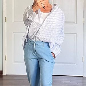 Everlane striped 100% cotton mandarin collar shirt size 12